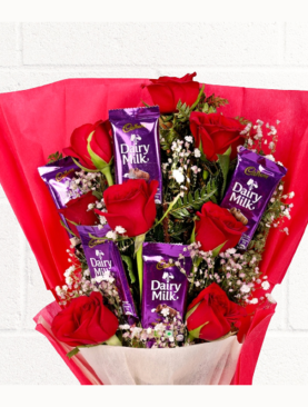GRACEFUL ROSES & CHOCOLATE BOUQUET