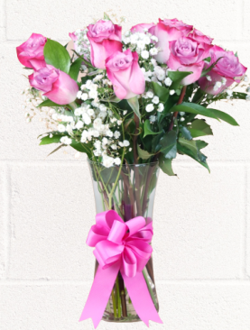 PURPLE ROSES IN CLASSY VASE