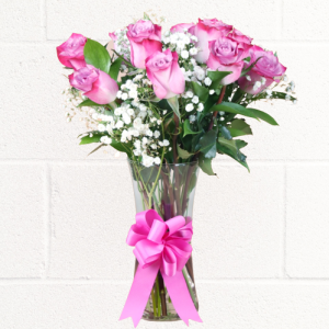 PURPLE ROSES IN CLASSY VASE