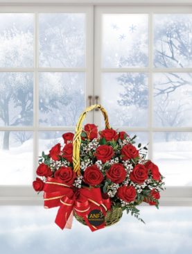 30 Pcs Red Roses Arrangement in Basket