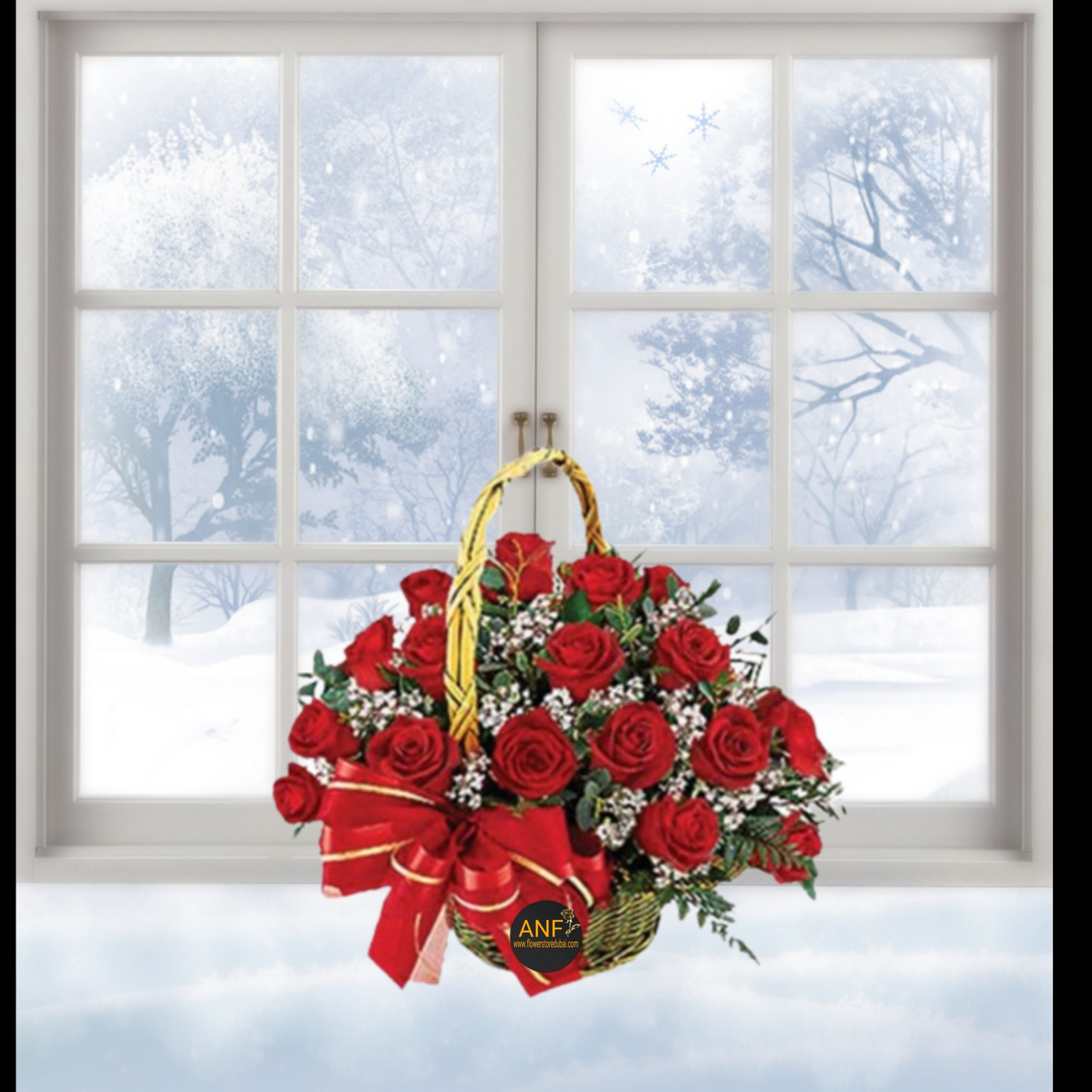 30 Pcs Red Roses Arrangement in Basket