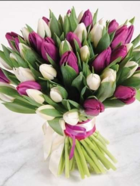 PURPLE & WHITE TULIPS BOUQUET