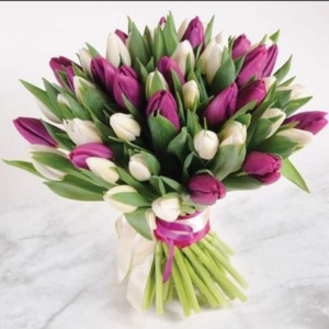 PURPLE & WHITE TULIPS BOUQUET